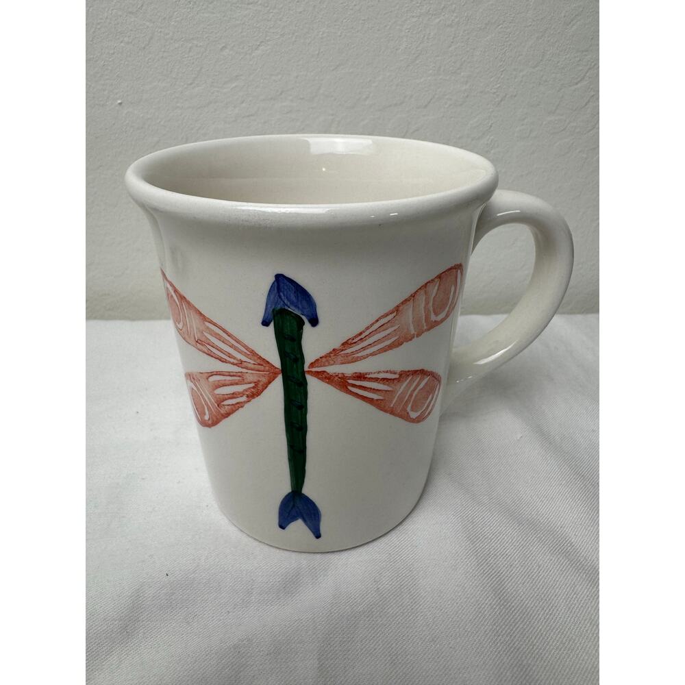 Dragonfly & Flower White ceramic hand painted mug by Retroneu Everyday